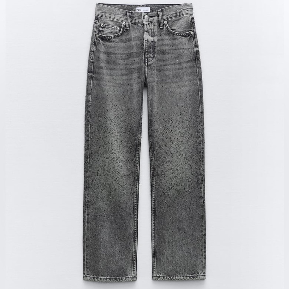 ZARA Rhinestone Mid Rise Jeans - Picture 7 of 11